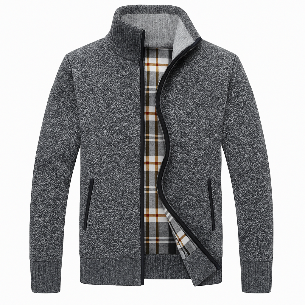 Men’s Knitted Fleece Zip Jacket – Soft Full-Zip Cardigan, Cosy Lined