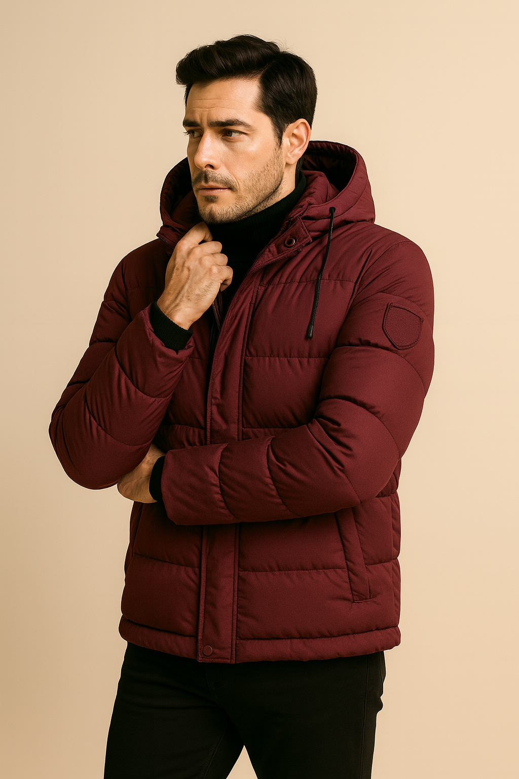 Men’s Insulated Padded Coat – Hooded Puffer, Mid-Thigh Length