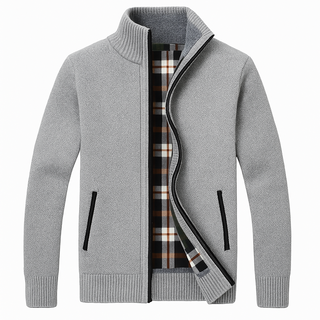 Men’s Knitted Fleece Zip Jacket – Soft Full-Zip Cardigan, Cosy Lined