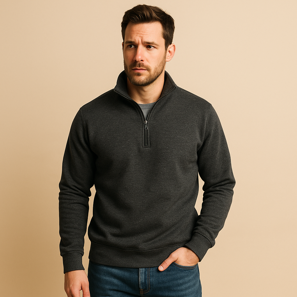 Men’s Brushed Knit Half-Zip Jumper – Mock Neck, Relaxed Fit