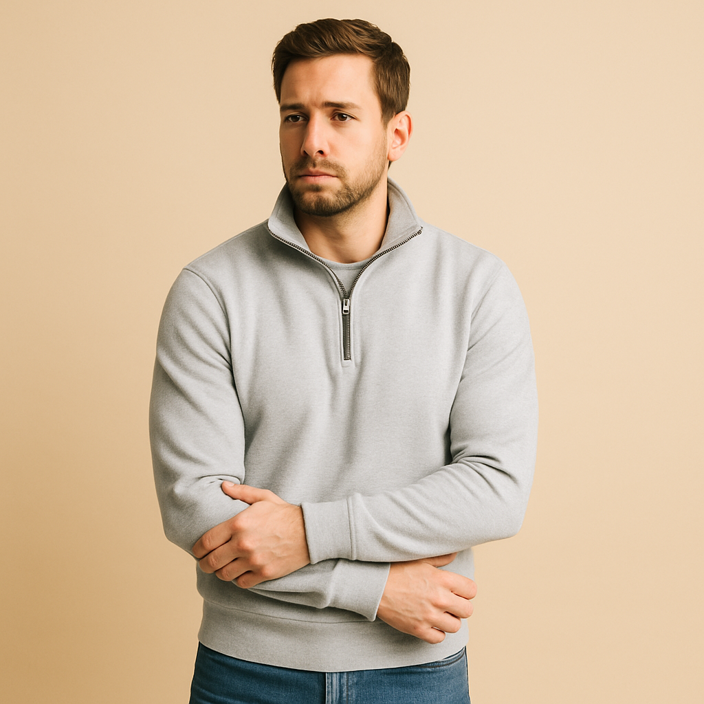 Men’s Brushed Knit Half-Zip Jumper – Mock Neck, Relaxed Fit