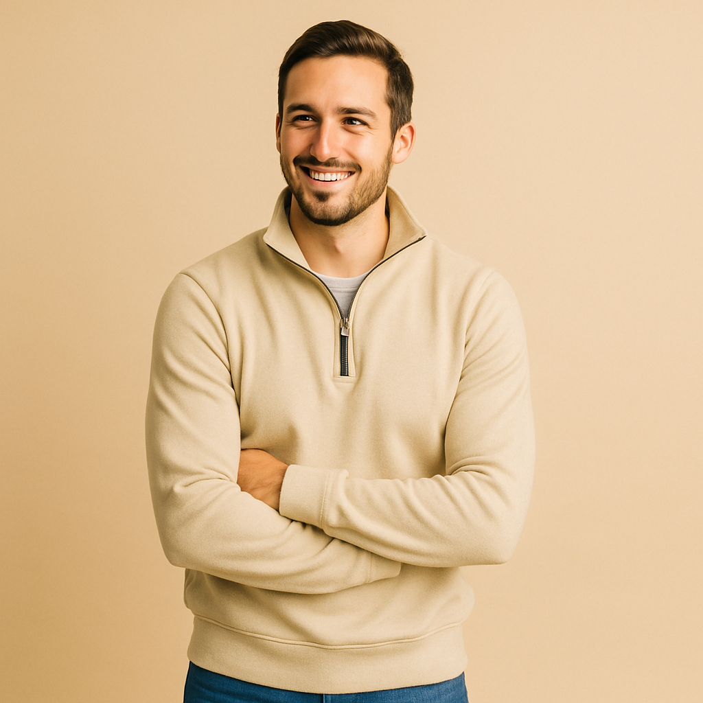 Men’s Brushed Knit Half-Zip Jumper – Mock Neck, Relaxed Fit