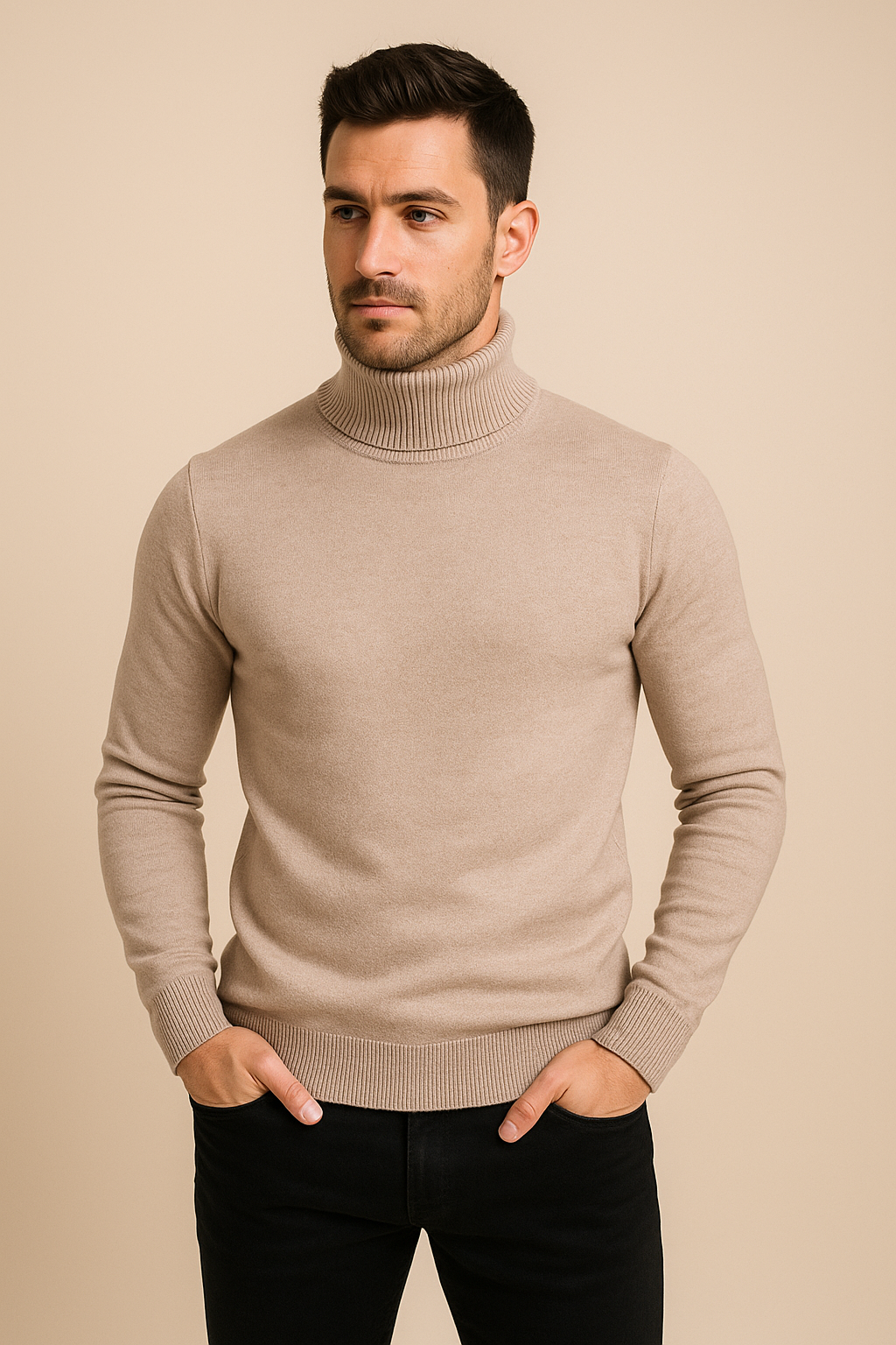Men’s Turtleneck Jumper – Slim Fit Knit Sweater – Elegant & Warm Winter Pullover