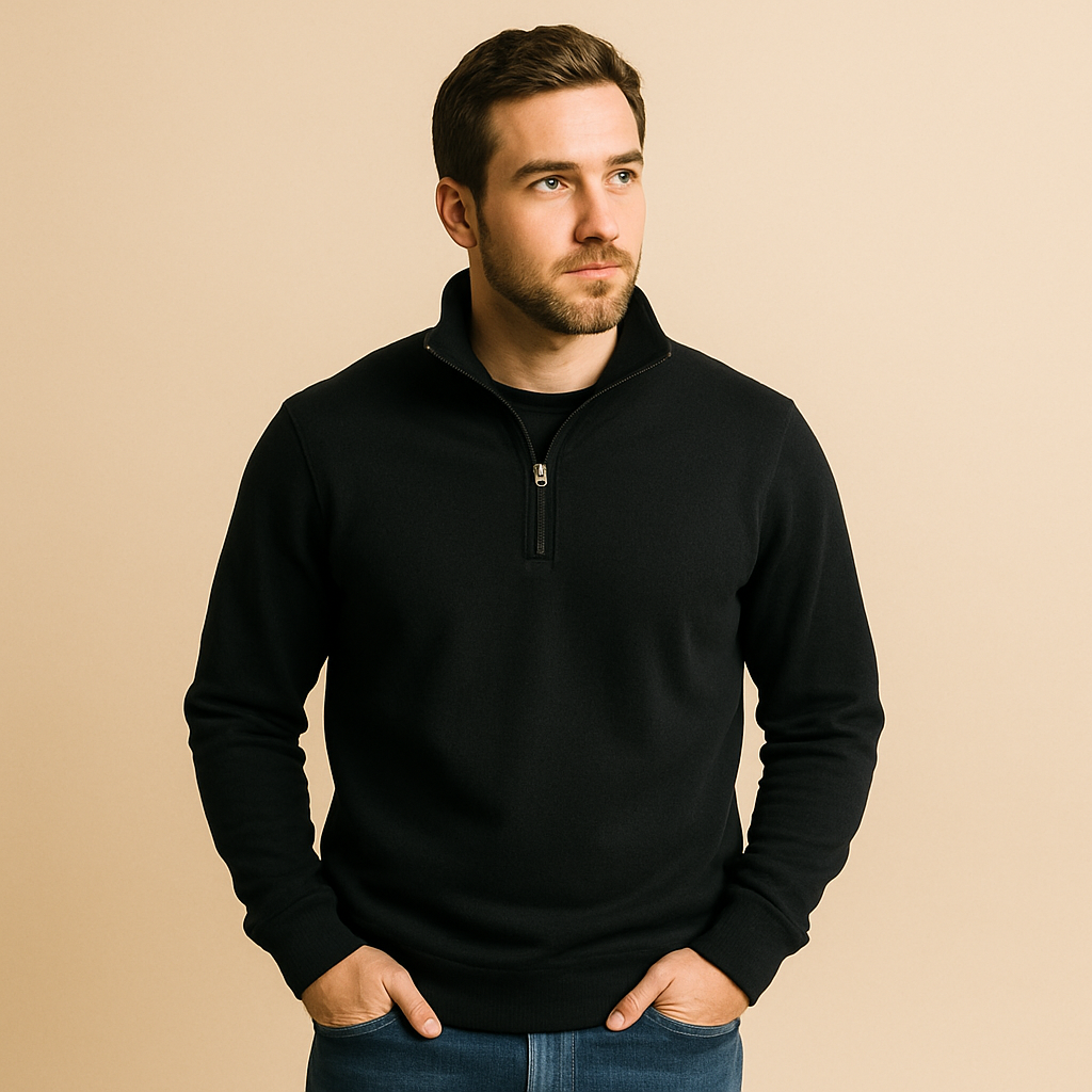 Men’s Brushed Knit Half-Zip Jumper – Mock Neck, Relaxed Fit