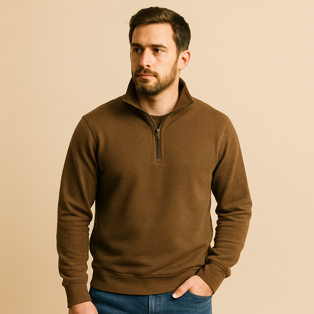 Men’s Brushed Knit Half-Zip Jumper – Mock Neck, Relaxed Fit