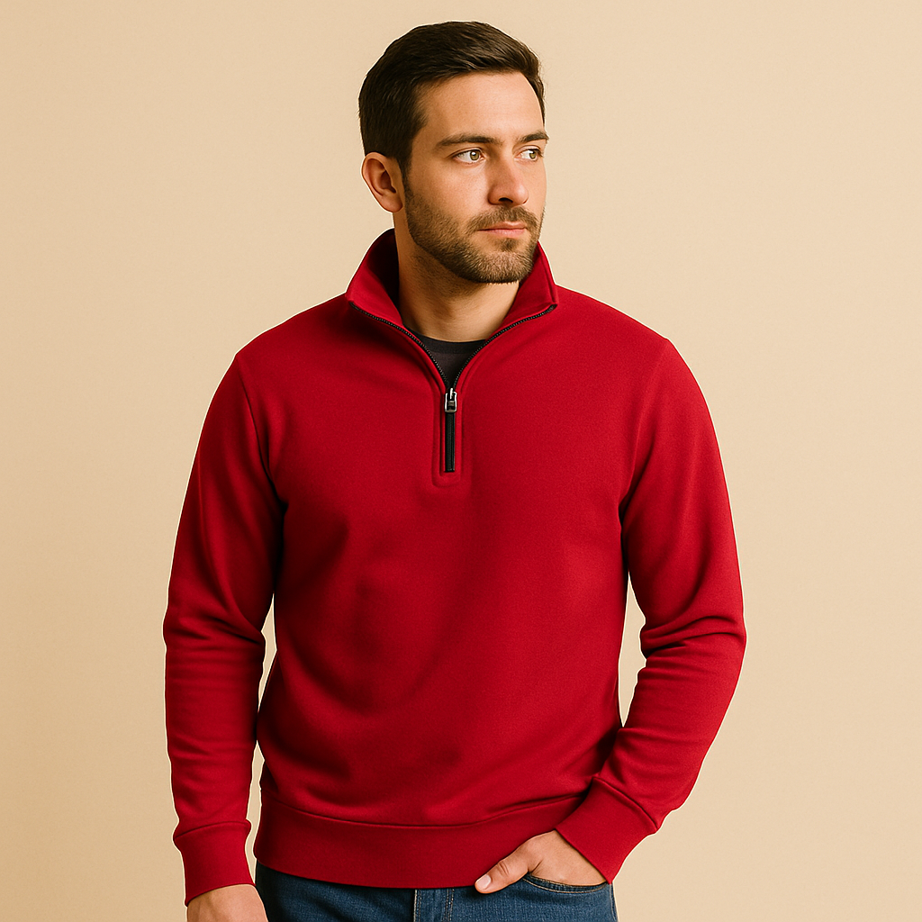 Men’s Brushed Knit Half-Zip Jumper – Mock Neck, Relaxed Fit