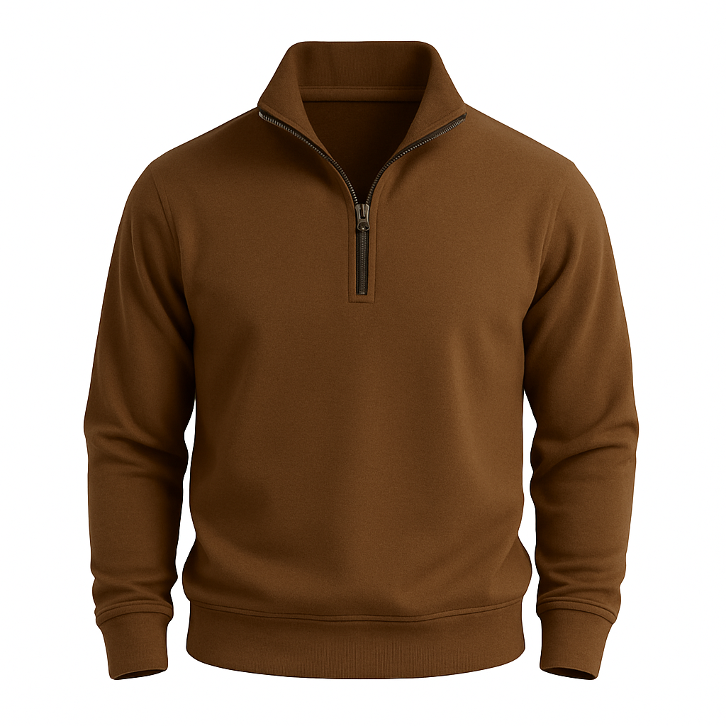 Men’s Brushed Knit Half-Zip Jumper – Mock Neck, Relaxed Fit