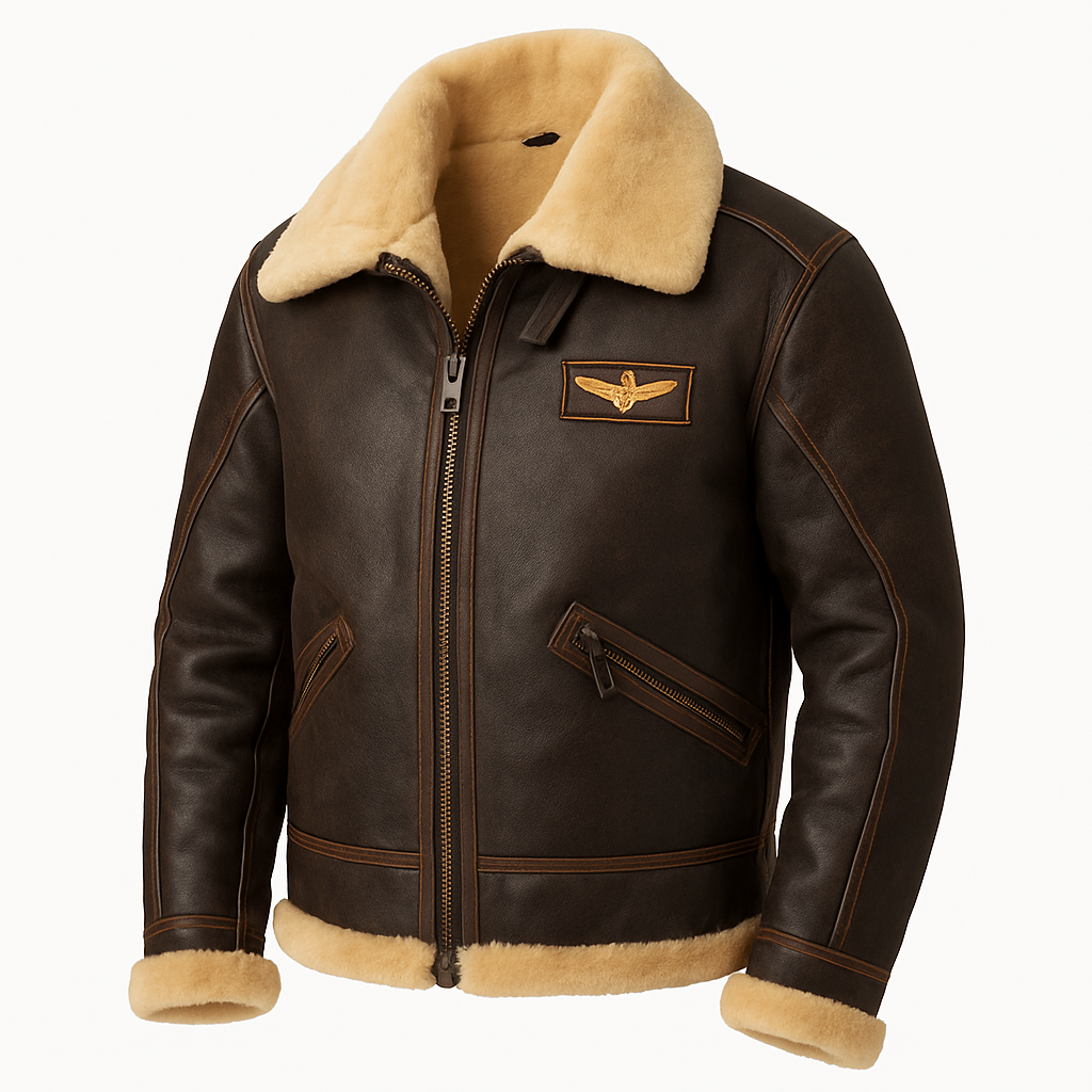 Men’s Vegan Leather Shearling Pilot Jacket – Faux-Fur Lined Aviator