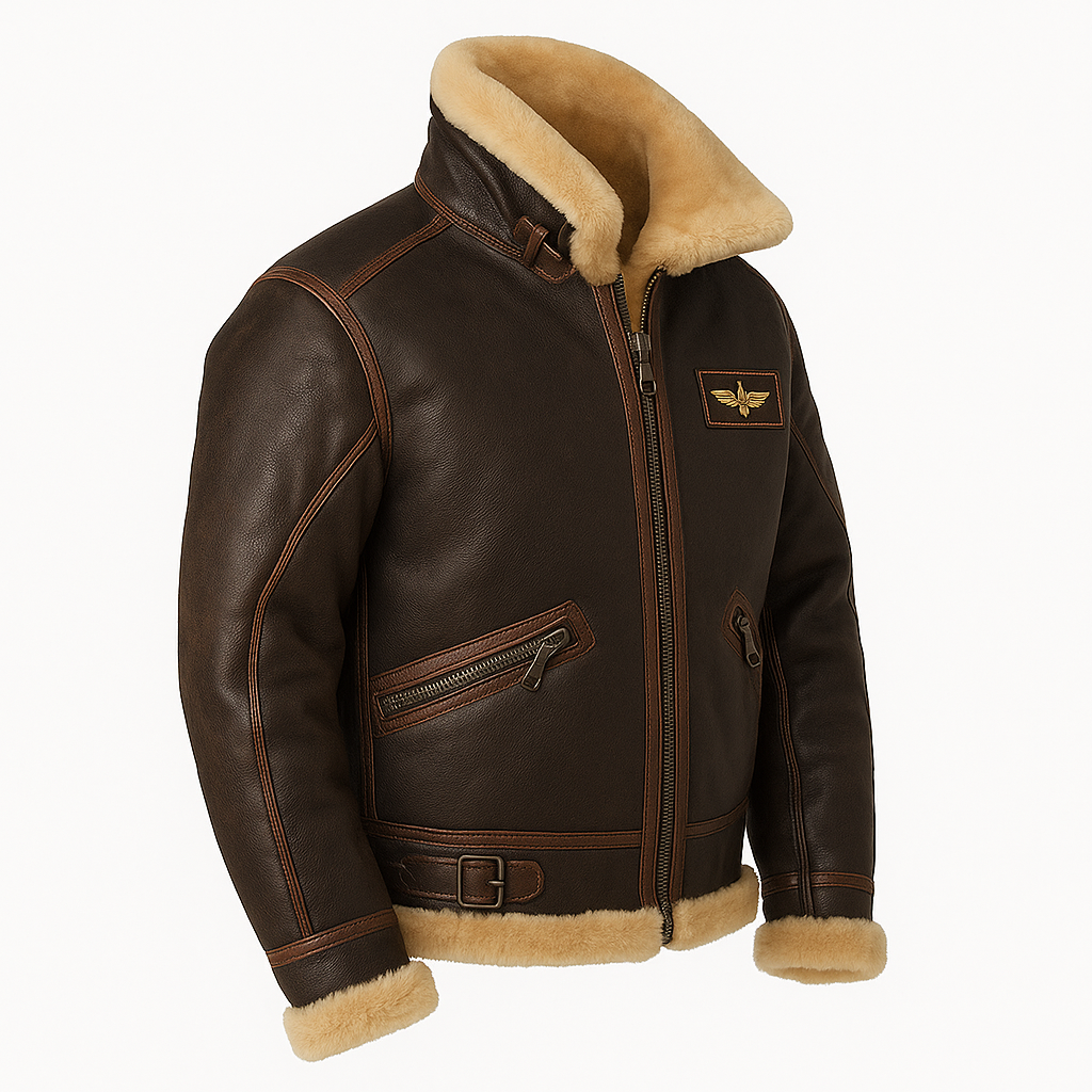 Men’s Vegan Leather Shearling Pilot Jacket – Faux-Fur Lined Aviator