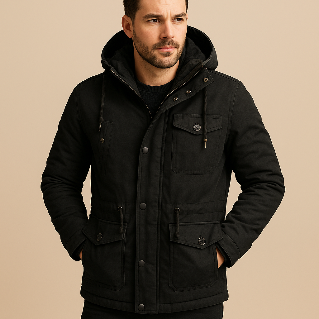 Men’s Hooded Utility Parka – Fleece-Lined Winter Jacket, Multi-Pocket, Regular Fit