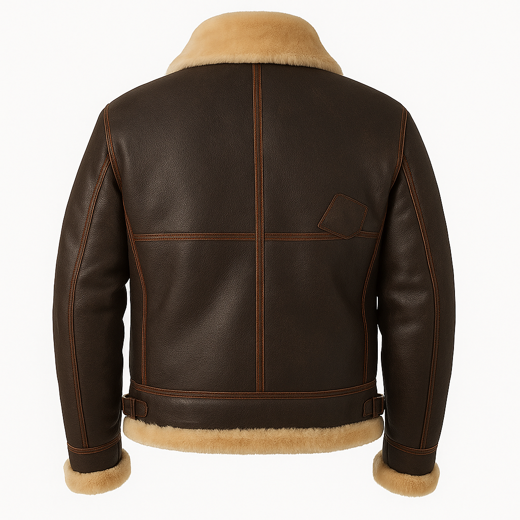 Men’s Vegan Leather Shearling Pilot Jacket – Faux-Fur Lined Aviator
