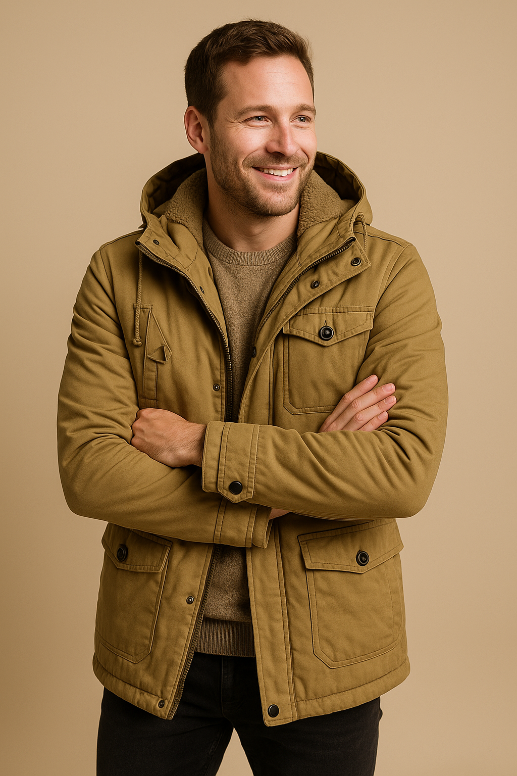 Men’s Hooded Utility Parka – Fleece-Lined Winter Jacket, Multi-Pocket, Regular Fit