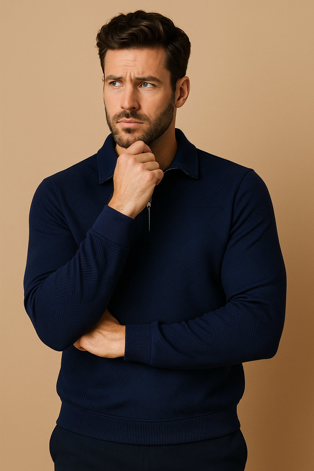 Men’s Merino Wool Quarter Zip Sweater – Geometric Pattern – Warm & Breathable Knit
