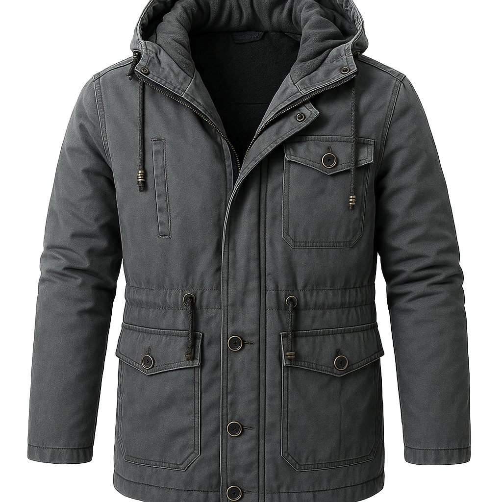 Men’s Hooded Utility Parka – Fleece-Lined Winter Jacket, Multi-Pocket, Regular Fit