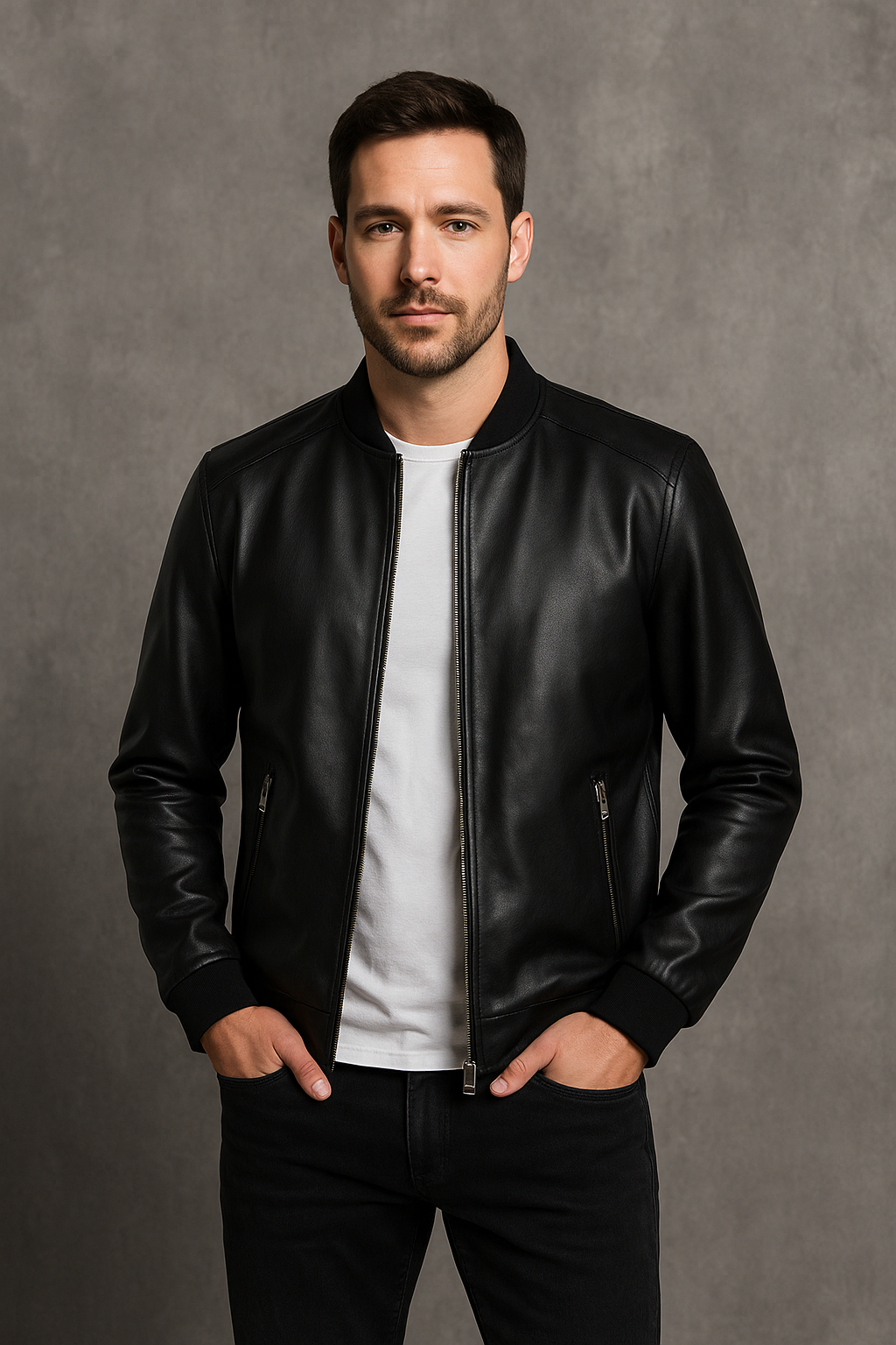 Men’s Vintage Leather Jacket – Classic Slim Fit – Stylish & Durable Outerwear