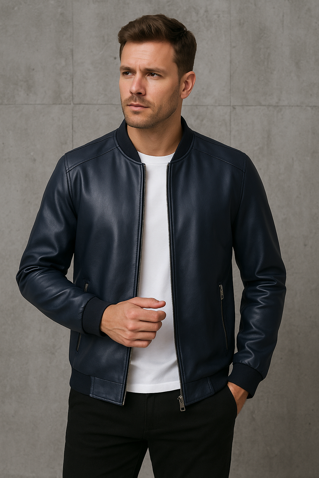 Men’s Vintage Leather Jacket – Classic Slim Fit – Stylish & Durable Outerwear