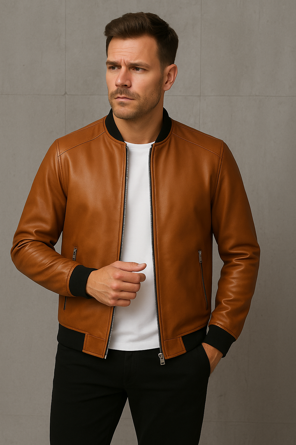 Men’s Vintage Leather Jacket – Classic Slim Fit – Stylish & Durable Outerwear
