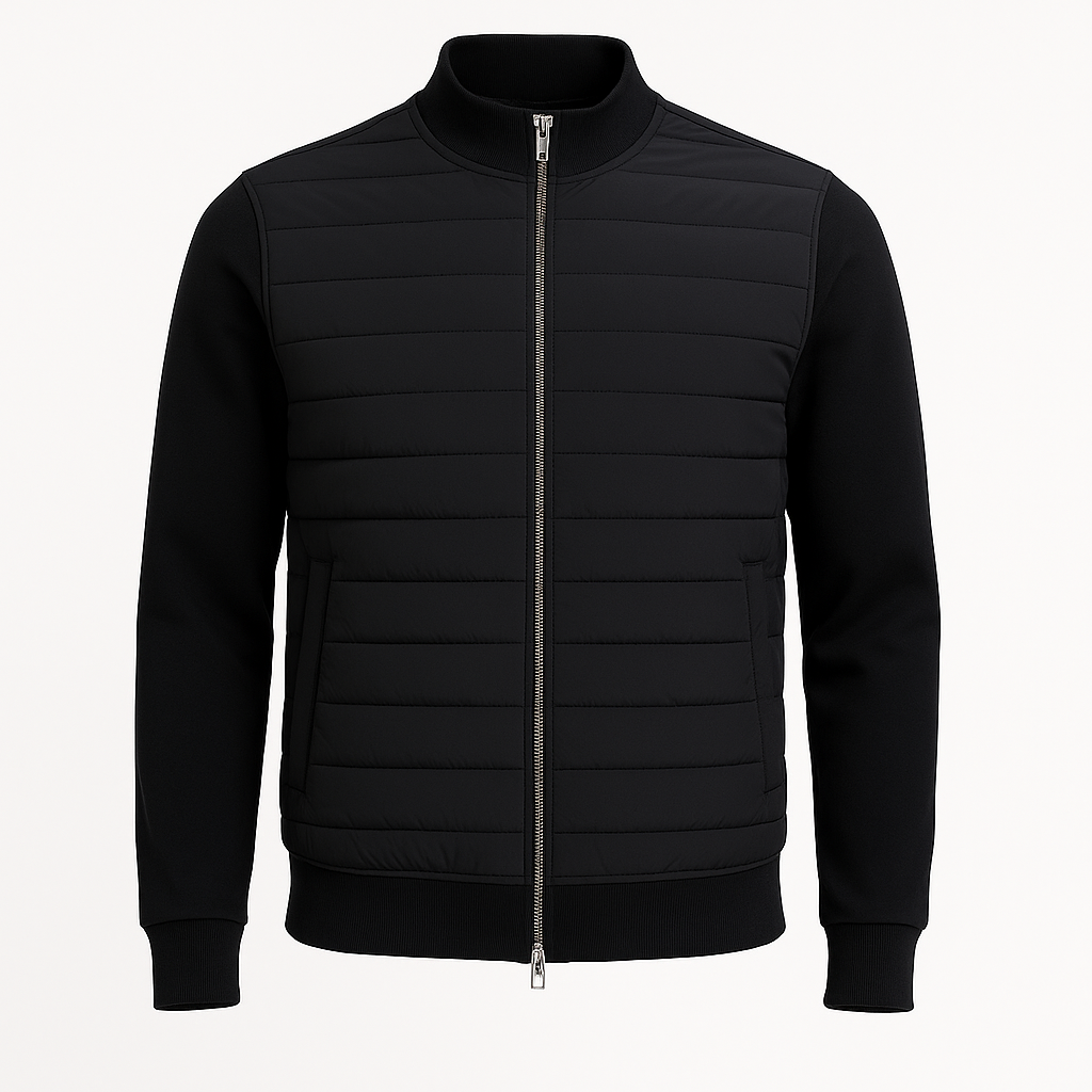Men’s Quilted Hybrid Jacket – Knitted Sleeves, Zip-Through, Lightweight Insulation