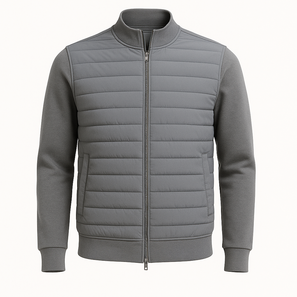 Men’s Quilted Hybrid Jacket – Knitted Sleeves, Zip-Through, Lightweight Insulation