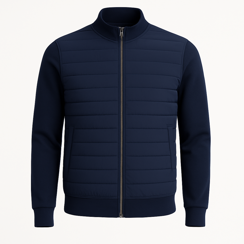 Men’s Quilted Hybrid Jacket – Knitted Sleeves, Zip-Through, Lightweight Insulation