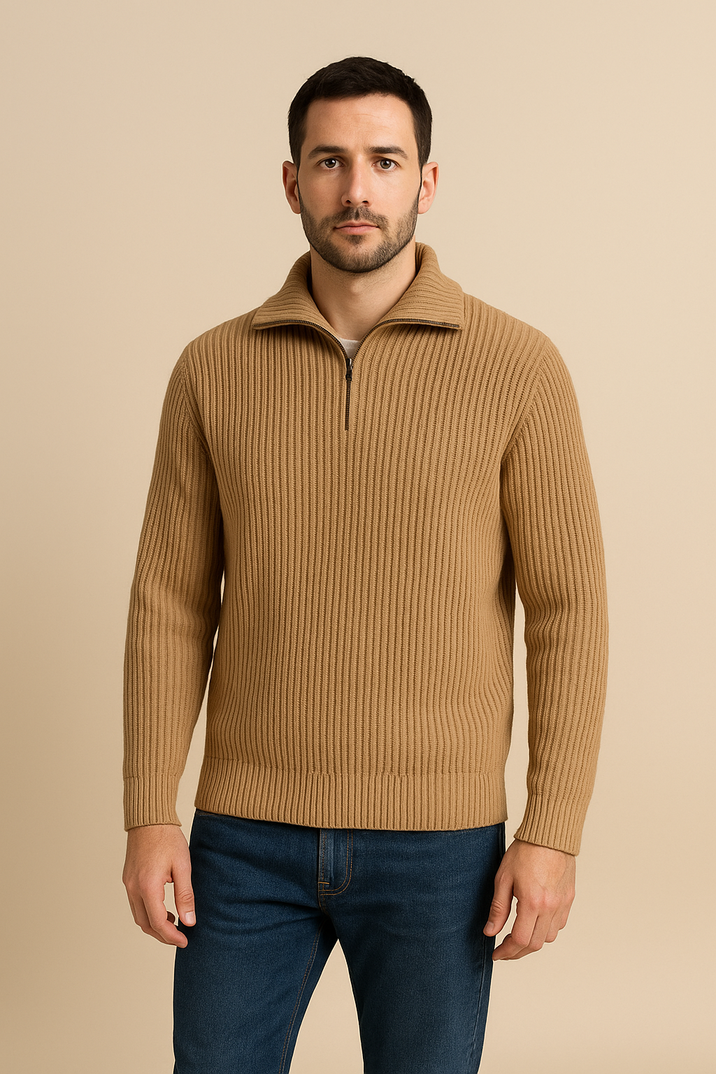 Men’s Merino Wool Quarter-Zip Jumper – Ribbed Knit, Tailored Fit