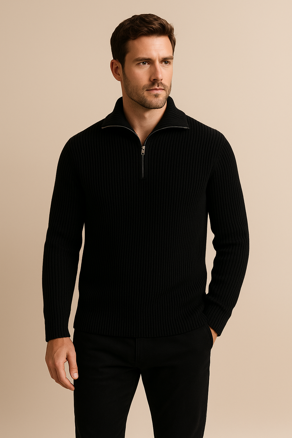 Men’s Merino Wool Quarter-Zip Jumper – Ribbed Knit, Tailored Fit