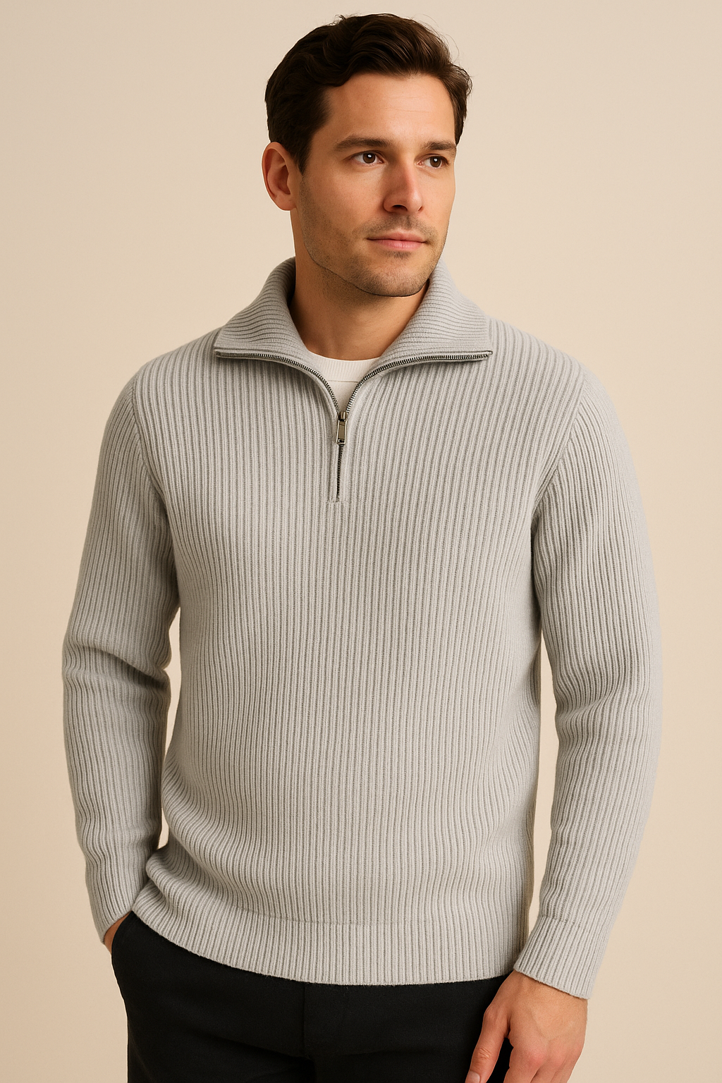 Men’s Merino Wool Quarter-Zip Jumper – Ribbed Knit, Tailored Fit