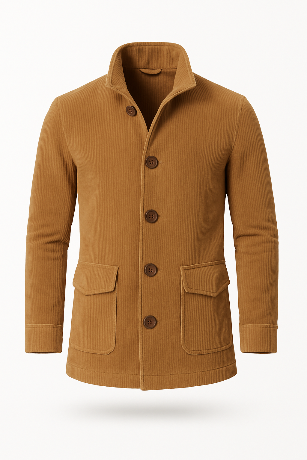 Men’s Tailored Corduroy Jacket – High Collar, Ribbed Texture