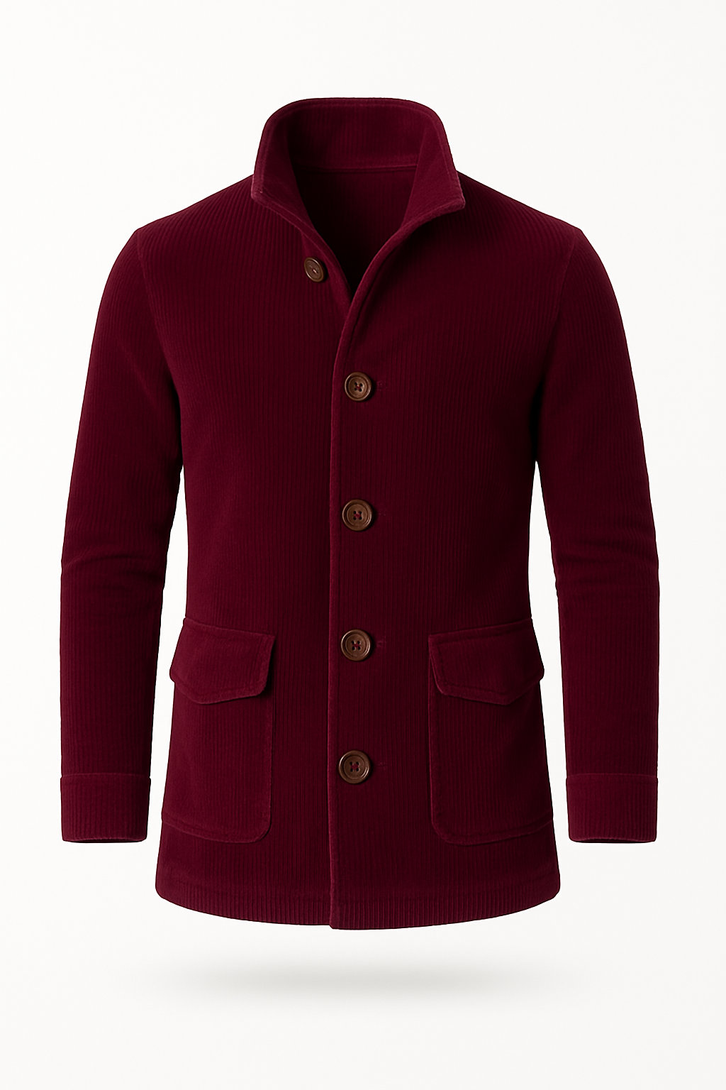 Men’s Tailored Corduroy Jacket – High Collar, Ribbed Texture