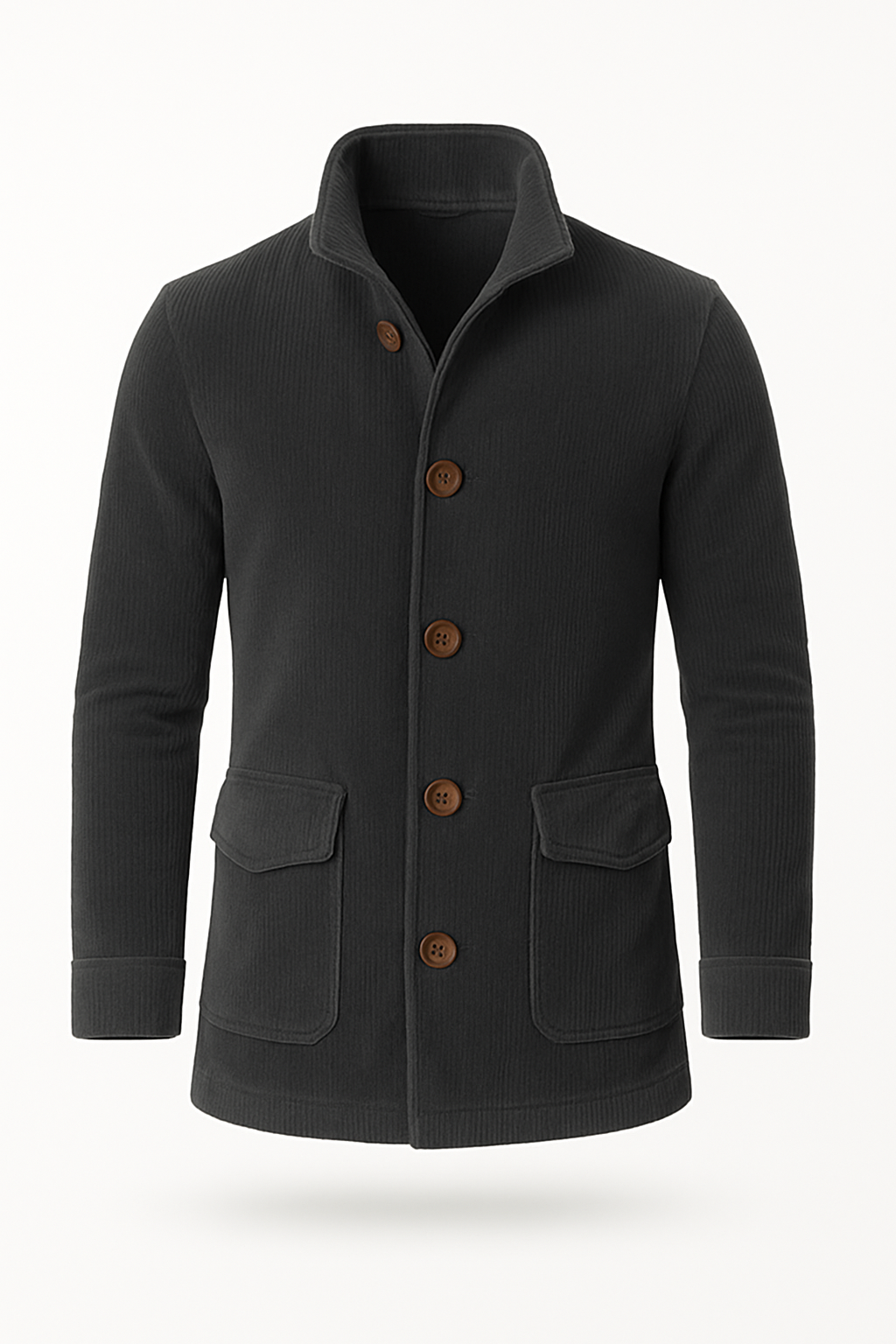 Men’s Tailored Corduroy Jacket – High Collar, Ribbed Texture