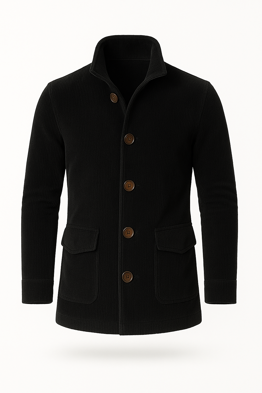 Men’s Tailored Corduroy Jacket – High Collar, Ribbed Texture