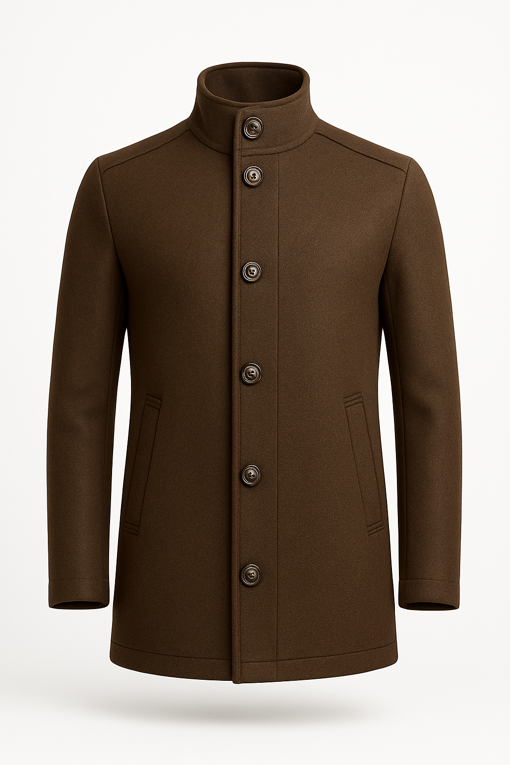 Men’s Overcoat – Wool Blend Stand Collar, Slim Fit