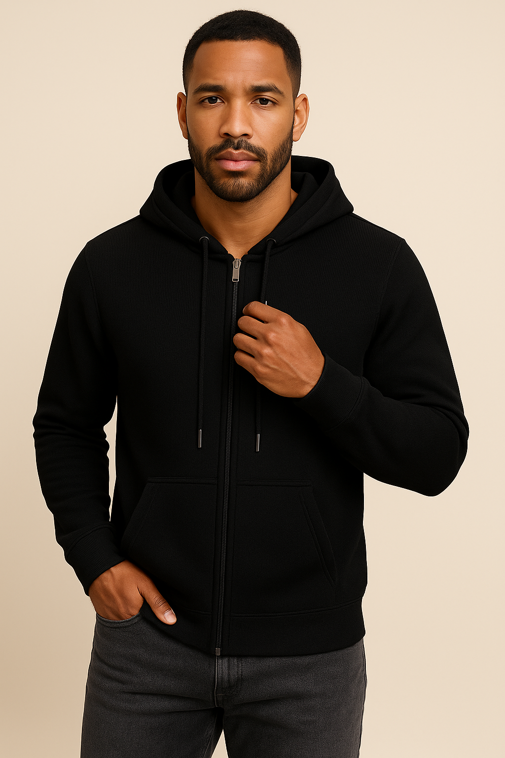 Men’s Zip Hoodie – Cotton Blend, Regular Fit, Hooded Jacket