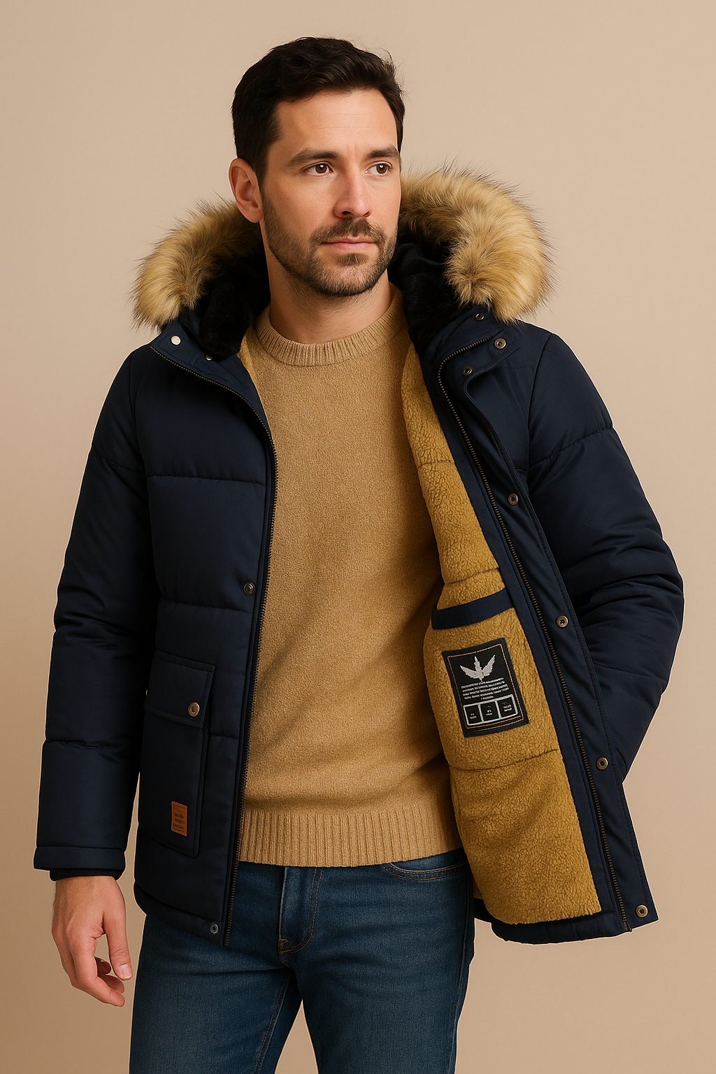 Men’s Parka Coat – Quilted Insulation – Plush Fleece Lining – Faux Fur Hood – Relaxed Fit