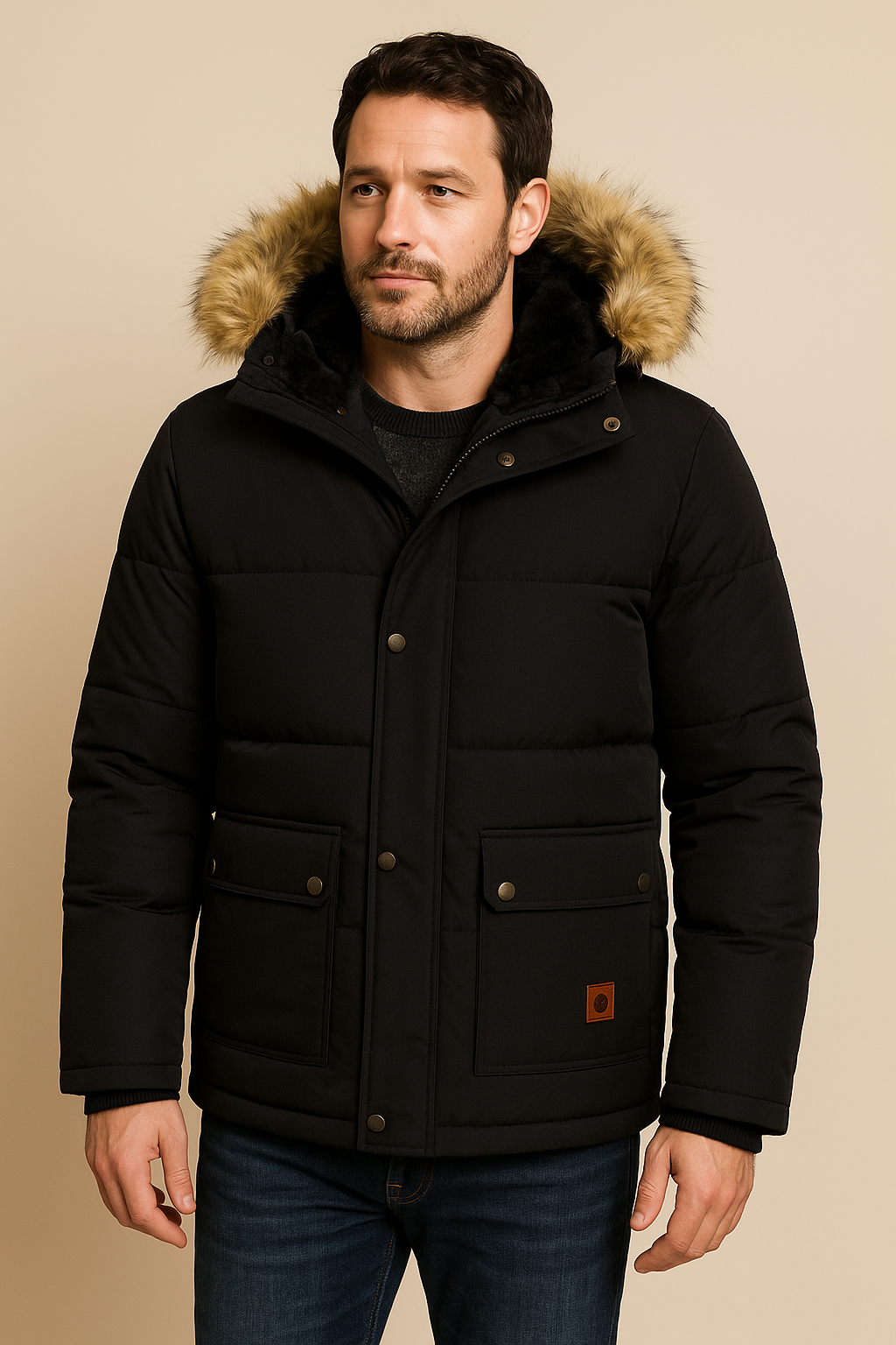 Men’s Parka Coat – Quilted Insulation – Plush Fleece Lining – Faux Fur Hood – Relaxed Fit