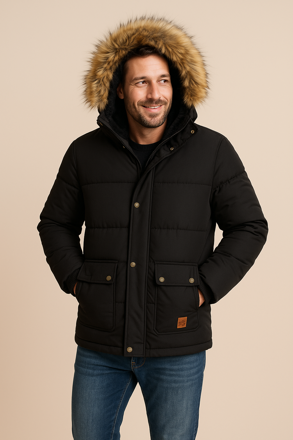 Men’s Parka Coat – Quilted Insulation – Plush Fleece Lining – Faux Fur Hood – Relaxed Fit