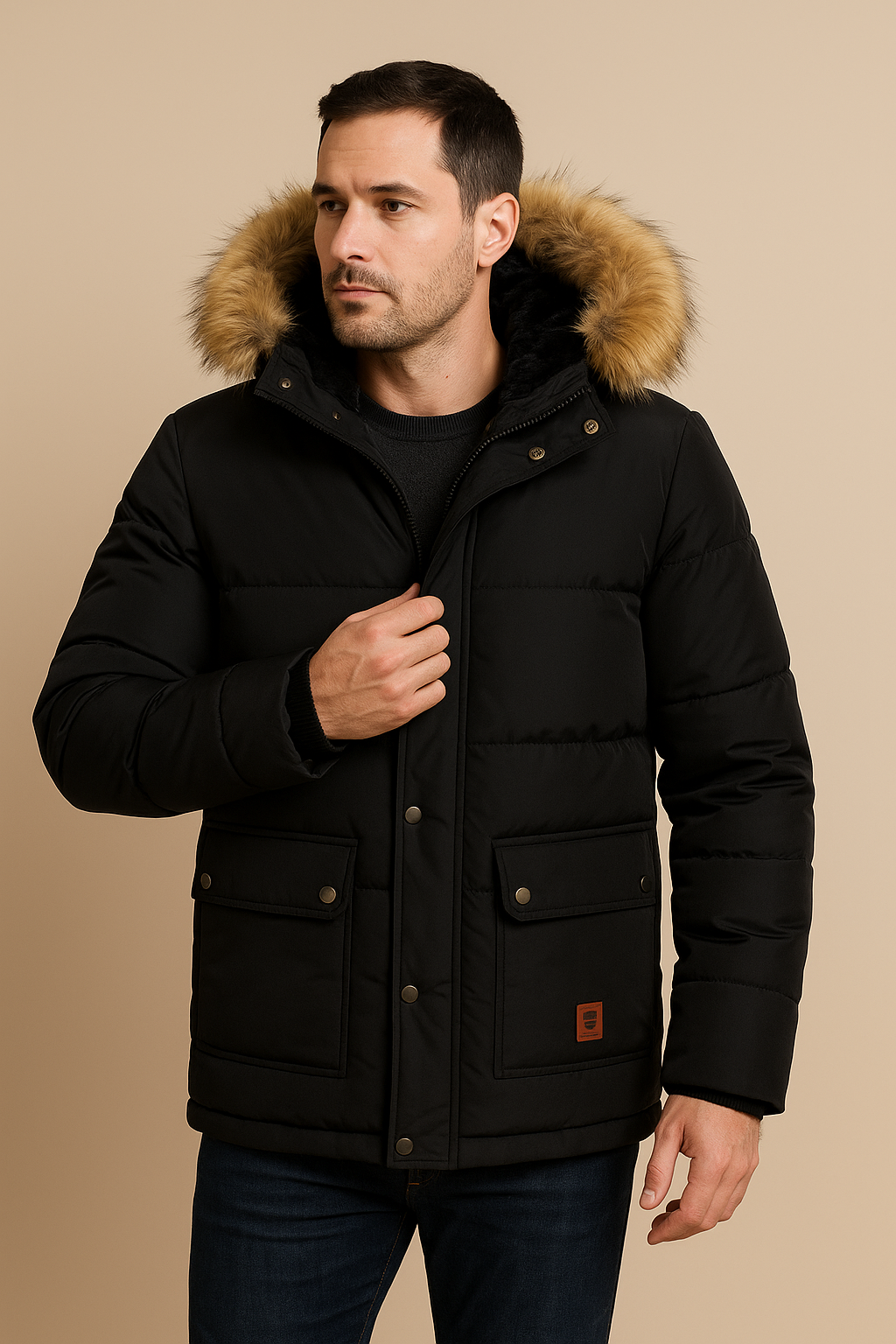 Men’s Parka Coat – Quilted Insulation – Plush Fleece Lining – Faux Fur Hood – Relaxed Fit