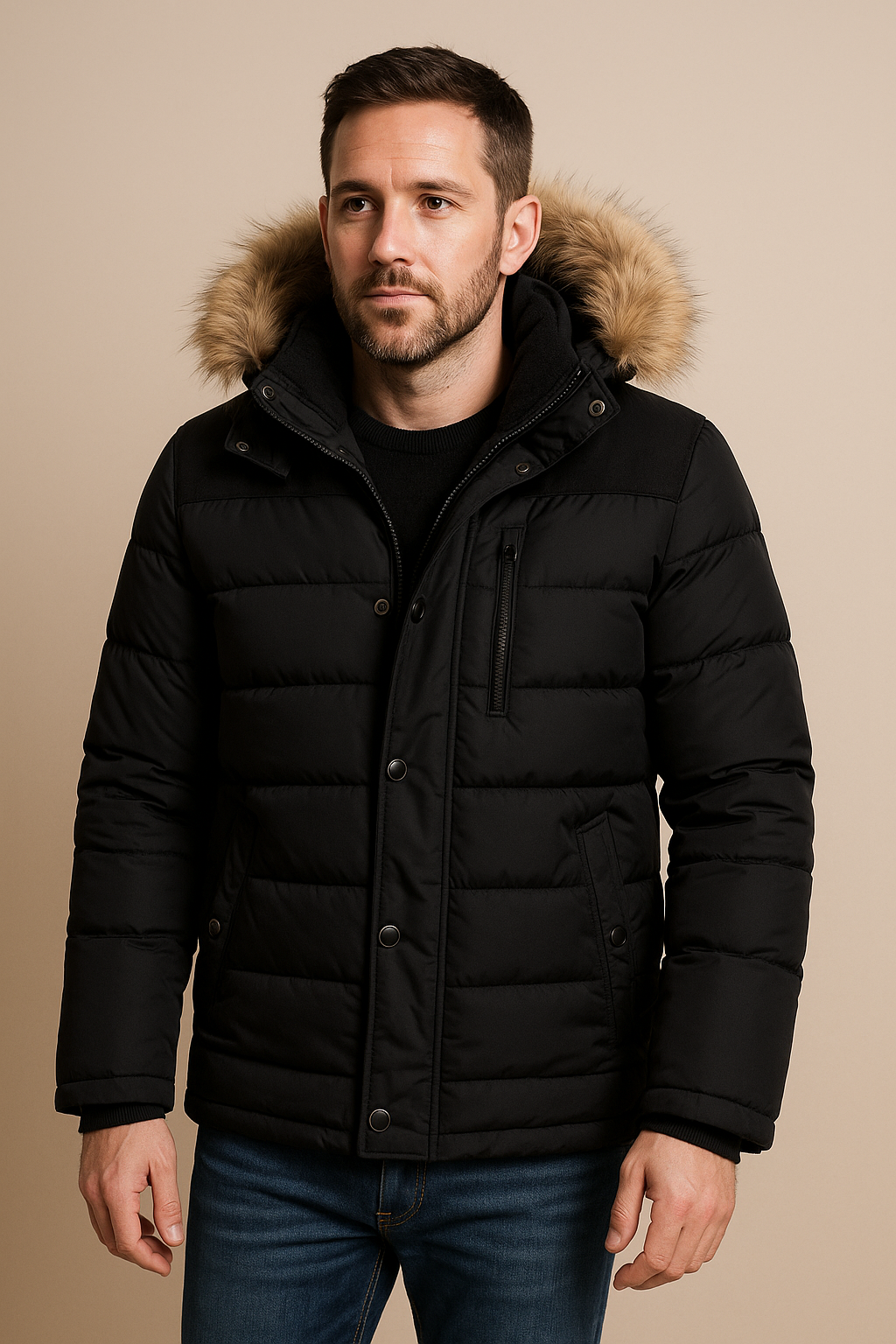 Men’s Quilted Winter Coat with Fur Trim – Warm, Stylish & Durable