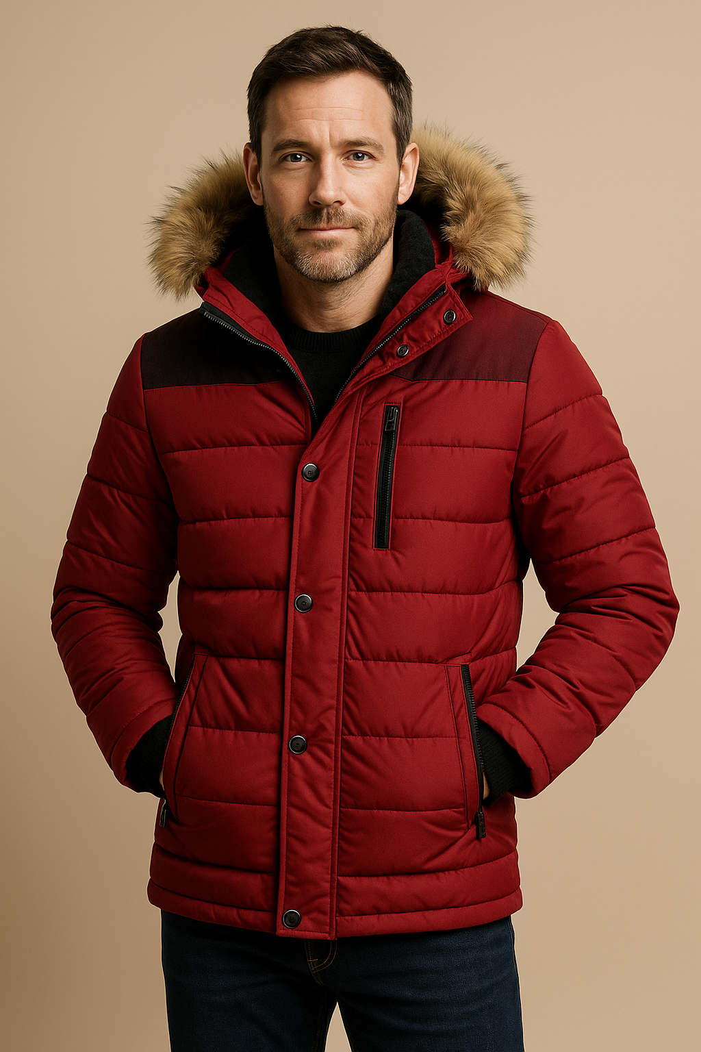 Men’s Quilted Winter Coat with Fur Trim – Warm, Stylish & Durable