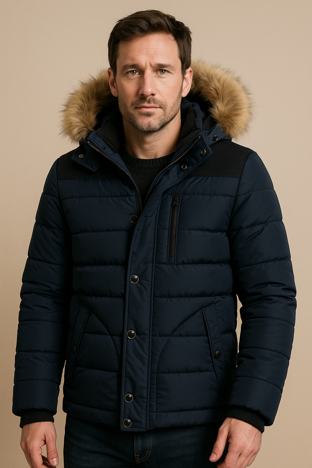 Men’s Quilted Winter Coat with Fur Trim – Warm, Stylish & Durable