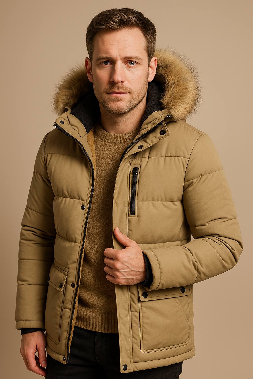 Men’s Winter Parka with Hood – Waterproof, Warm & Insulated Outerwear.