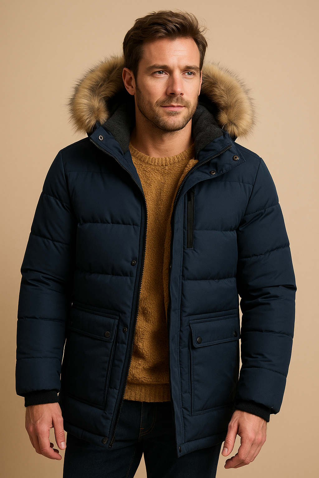Men’s Winter Parka with Hood – Waterproof, Warm & Insulated Outerwear.