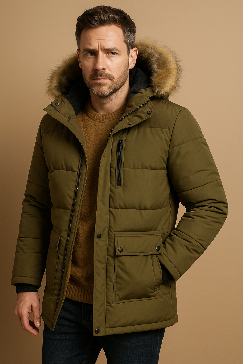 Men’s Winter Parka with Hood – Waterproof, Warm & Insulated Outerwear.