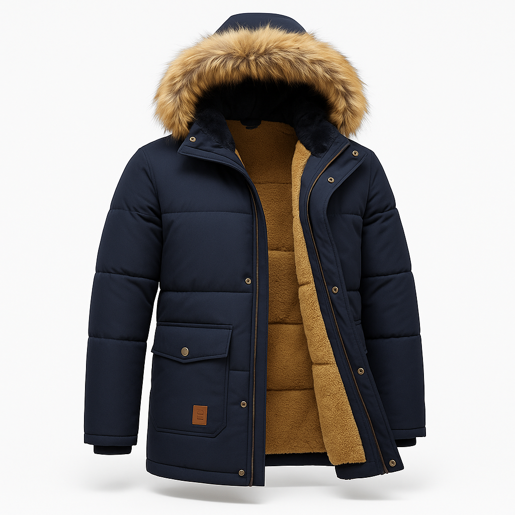 Men’s Parka Coat – Quilted Insulation – Plush Fleece Lining – Faux Fur Hood – Relaxed Fit