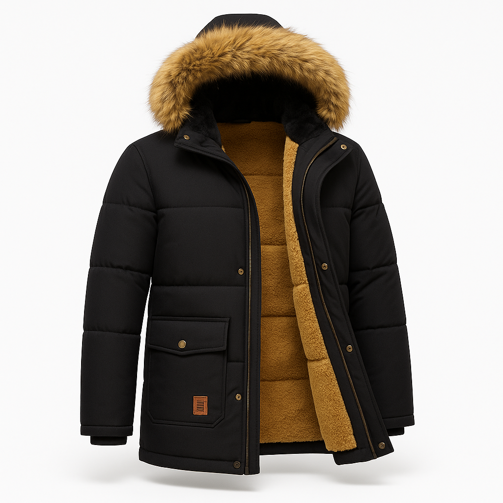 Men’s Parka Coat – Quilted Insulation – Plush Fleece Lining – Faux Fur Hood – Relaxed Fit