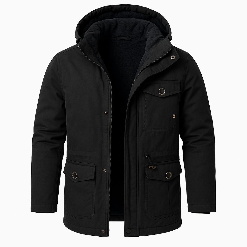 Men’s Sherpa-Lined Parka Jacket – Utility Pockets, Ribbed Hood & Everyday Warmth