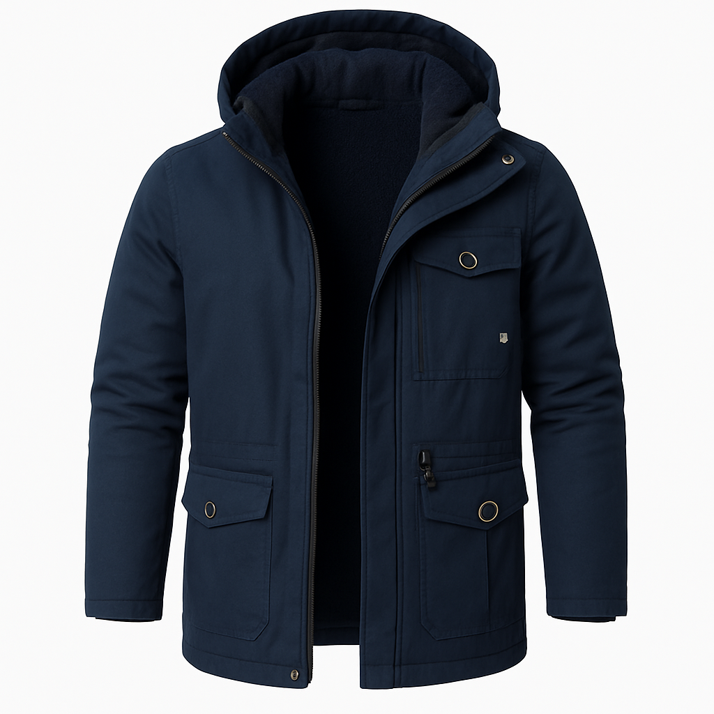 Men’s Sherpa-Lined Parka Jacket – Utility Pockets, Ribbed Hood & Everyday Warmth