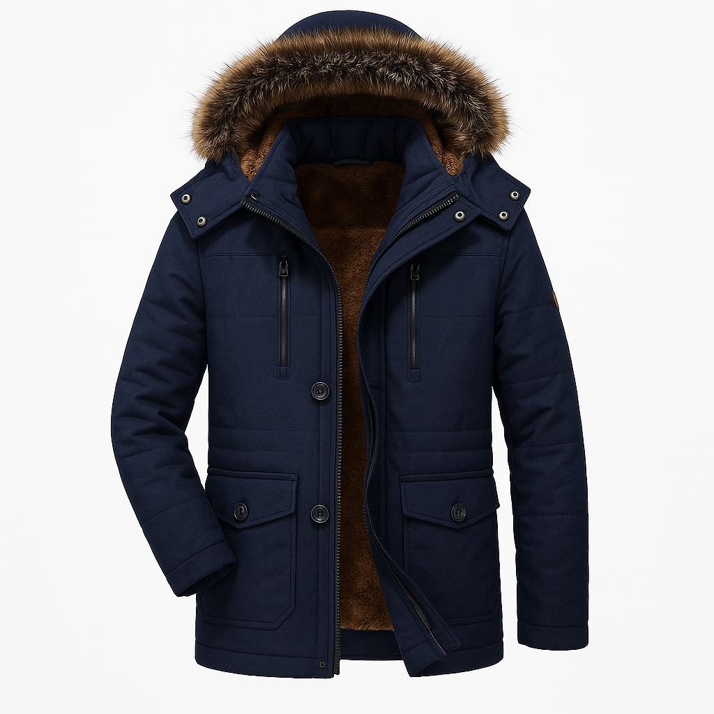 Men’s Parka Jacket – Plush Lined with Detachable Hood & Faux Fur Trim
