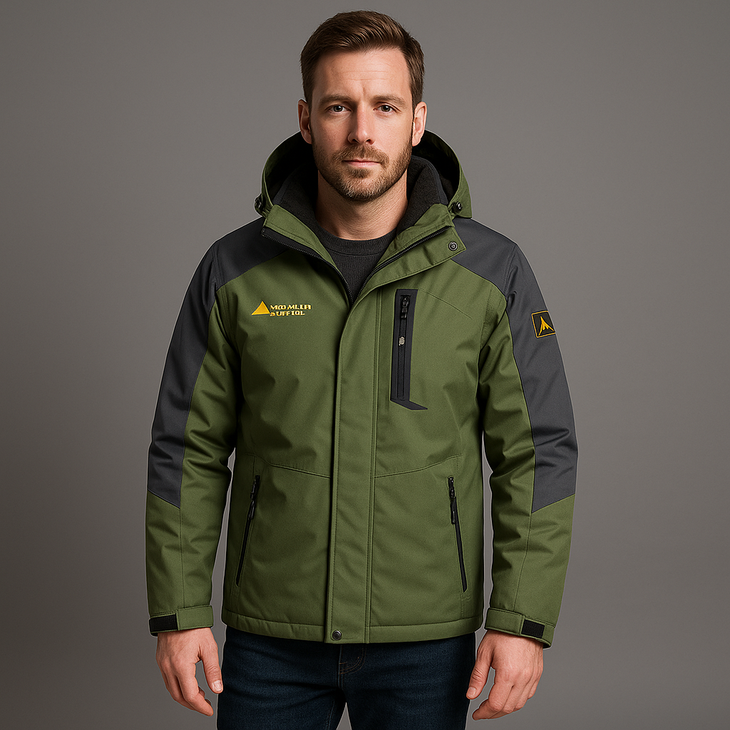 Men’s Parka Jacket – Windproof, Fur-Lined Hood & Zipped Pockets