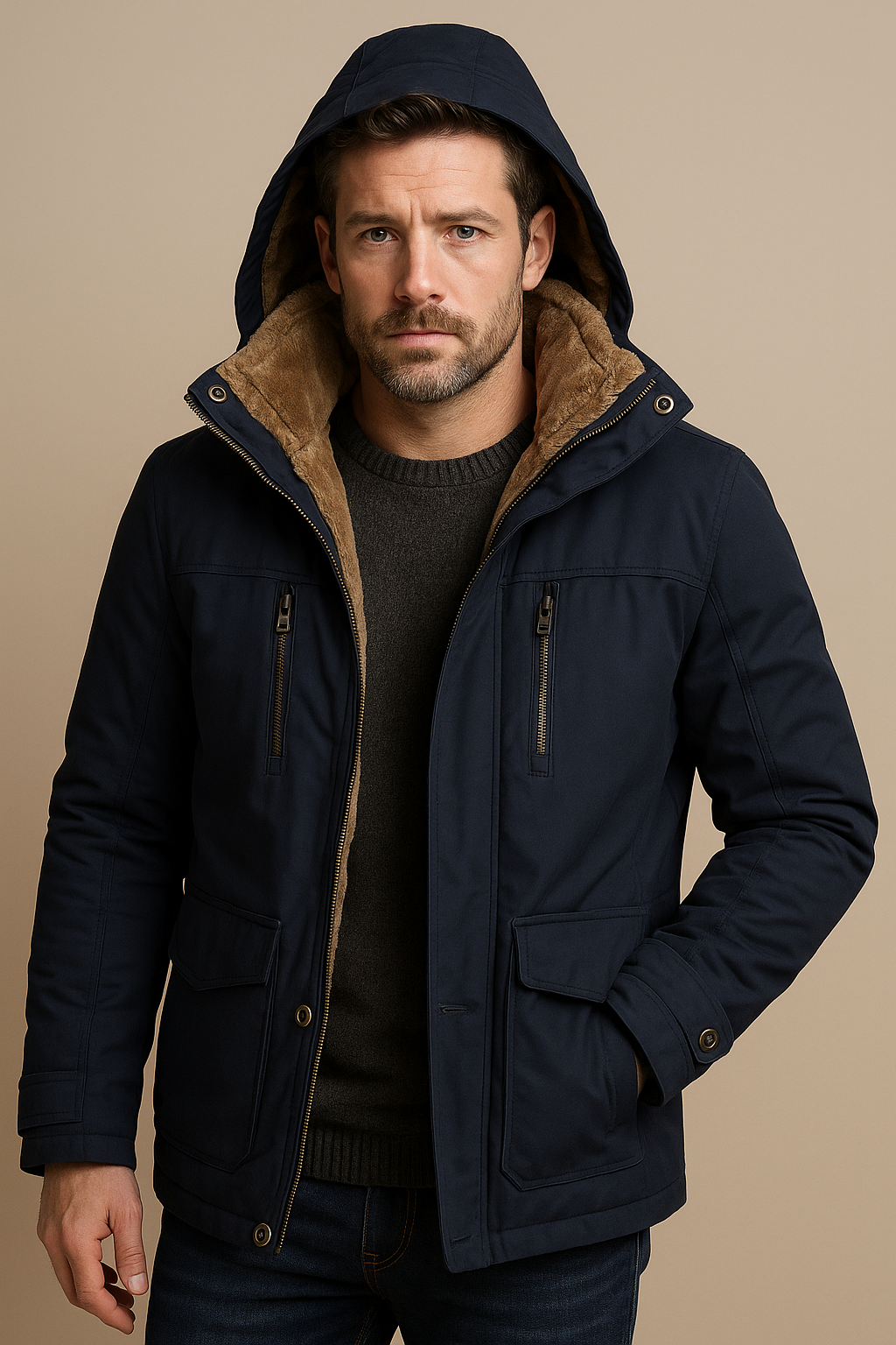 Men’s Winter Parka Coat – Water-Resistant, Faux Fur Lined & Adjustable Hood